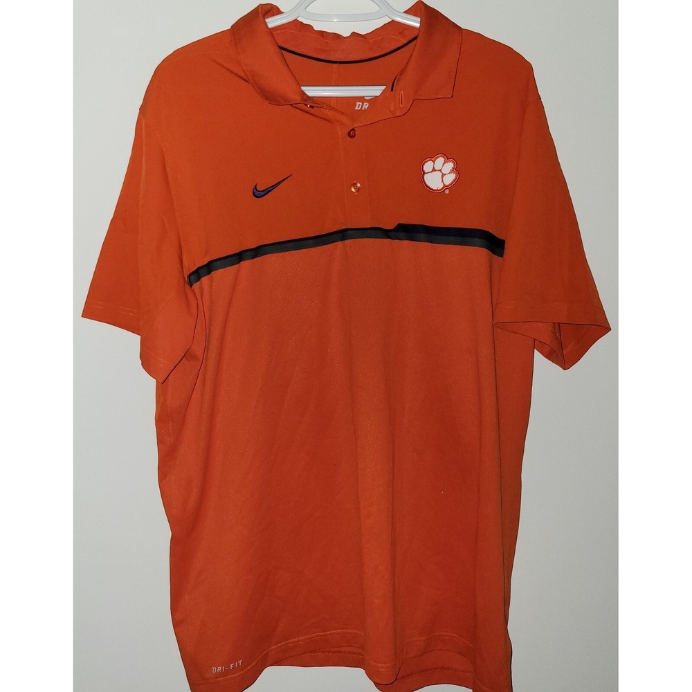 Nike Dri-Fit Clemson Tigers Polo Shirt Men's Size XL Extra Large Orange‎ Purple